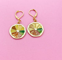 Gold Lemon Slice Charm Earrings, N3221