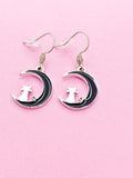 Silver Black Cat on the Moon Charm Earrings Gift, N3006