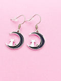 Silver Black Cat on the Moon Charm Earrings Gift, N3006