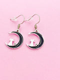 Silver Black Cat on the Moon Charm Earrings Gift, N3006