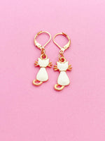 Rose Gold Cute White Cat Earrings, Halloween Jewelry Gift, N2995