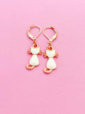 Rose Gold Cute White Cat Earrings, Halloween Jewelry Gift, N2995