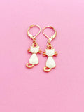 Rose Gold White Enamel Cat Dangle Earrings
