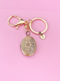 Flower Locket Keychain, Keepsake Photo Frame, Rose Gold Initial Keychain, N4920