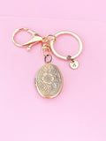 Flower Locket Keychain, Keepsake Photo Frame, Rose Gold Initial Keychain, N4920