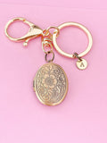 Flower Locket Keychain, Keepsake Photo Frame, Rose Gold Initial Keychain, N4920