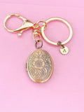 Flower Locket Keychain, Keepsake Photo Frame, Rose Gold Initial Keychain, N4920
