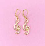 Gold Treble Clef Music Note Charm Earrings, N5802