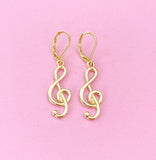 Gold Treble Clef Music Note Charm Earrings, N5802
