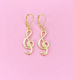 Gold Treble Clef Music Note Charm Earrings, N5802