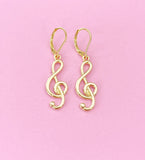 Gold Treble Clef Music Note Charm Earrings, N5802