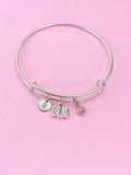 Silver Book Charm Bracelet, Initial, Birthstone, Bookworm Gift, N916