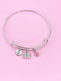 Silver Book Charm Bracelet, Initial, Birthstone, Bookworm Gift, N916