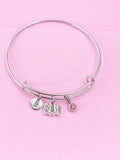 Silver Book Charm Bracelet, Initial, Birthstone, Bookworm Gift