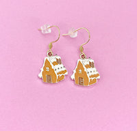 Gold Snow House Charm Earrings, N5769