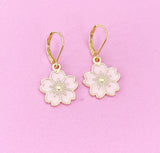 Gold Cherry Blossom Sakura Flower Charm Earrings, N2965A