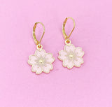 Gold Cherry Blossom Sakura Flower Charm Earrings, N2965A