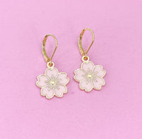 Gold Cherry Blossom Sakura Flower Charm Earrings, N2965A