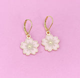 Gold Cherry Blossom Sakura Flower Charm Earrings, N2965A
