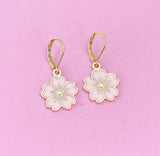 Gold Cherry Blossom Sakura Flower Charm Earrings, N2965A