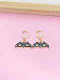 Gold Bat Ghost Dangle Earrings, Fun Halloween Jewelry