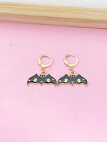 Gold Black Bat with Ghost Halloween Charm Earrings, Fun Halloween, Halloween Gift, N3992