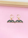 Gold Black Bat with Ghost Halloween Charm Earrings, Fun Halloween, Halloween Gift, N3992
