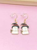 Gold Cute Ghost Witch Hat Broom Charm Earrings, Halloween Earrings, N3688