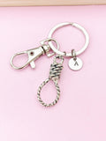 Silver Rope Knot Keychain, Initial Charm, Gothic Gift