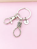 Silver Rope Knot Keychain, Initial Charm, Gothic Gift