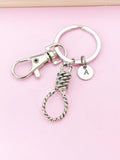 Silver Rope Knot Keychain, Initial Charm, Gothic Gift