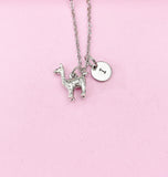 Silver Llama Initial Charm Necklace, Alpaca Farmer Gift