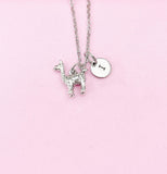 Silver Llama Initial Charm Necklace, Alpaca Farmer Gift