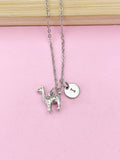 Silver Llama Initial Charm Necklace, Alpaca Farmer Gift