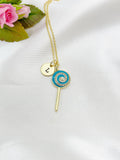 Gold Lollipop Charm Necklace, Teal Blue, N5919