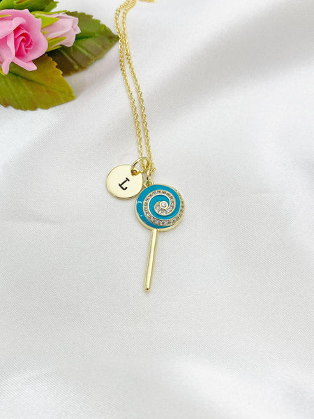 Gold Lollipop Charm Necklace, Teal Blue, N5919