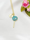 Gold Lollipop Charm Necklace, Teal Blue, N5919
