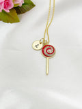 Gold Lollipop Charm Necklace, Red, N5920