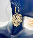 Gold Monstera Tropical Leaf Charm Earrings, N5925