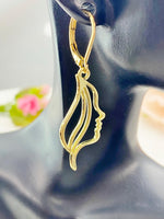 Gold Women Face Long Hair Charm Earrings, N5926