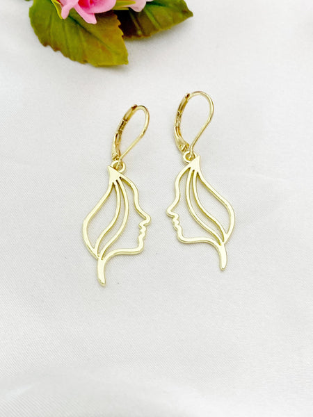 Gold Women Face Long Hair Charm Earrings, N5926