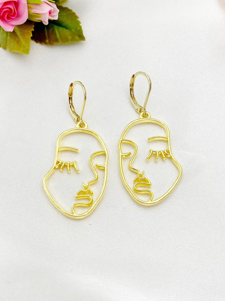 Gold Women Face Charm Earrings, N5927