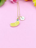 Gold Banana Charm Necklace, Foodie Fruit Jewelry Gift, N5852