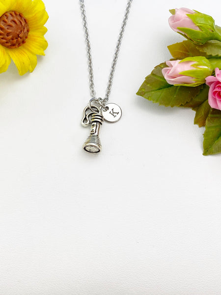 Silver Torch Flashlight Charm Necklace, N1460C