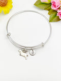 Silver Flying Pig Charm Bangle Bracelet, Initial Charm