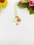Gold Goblet Red Wine Charm Necklace, Wine Cup Glass Charm, Wine Love Gift, N3294B
