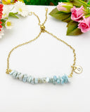 Gold Natura Larimar Bracelet, Natura Larimar Gemstone Jewelry, Necklace Option, N5878A