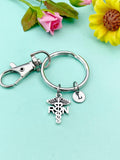 Silver RN Caduceus Medical Symbol Charm Keychain, N5929