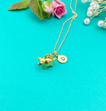Gold Pig Charm Necklace, Initial Pendant, Personalized Jewelry