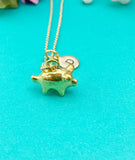 Gold Pig Charm Necklace, Initial Pendant, Personalized Jewelry